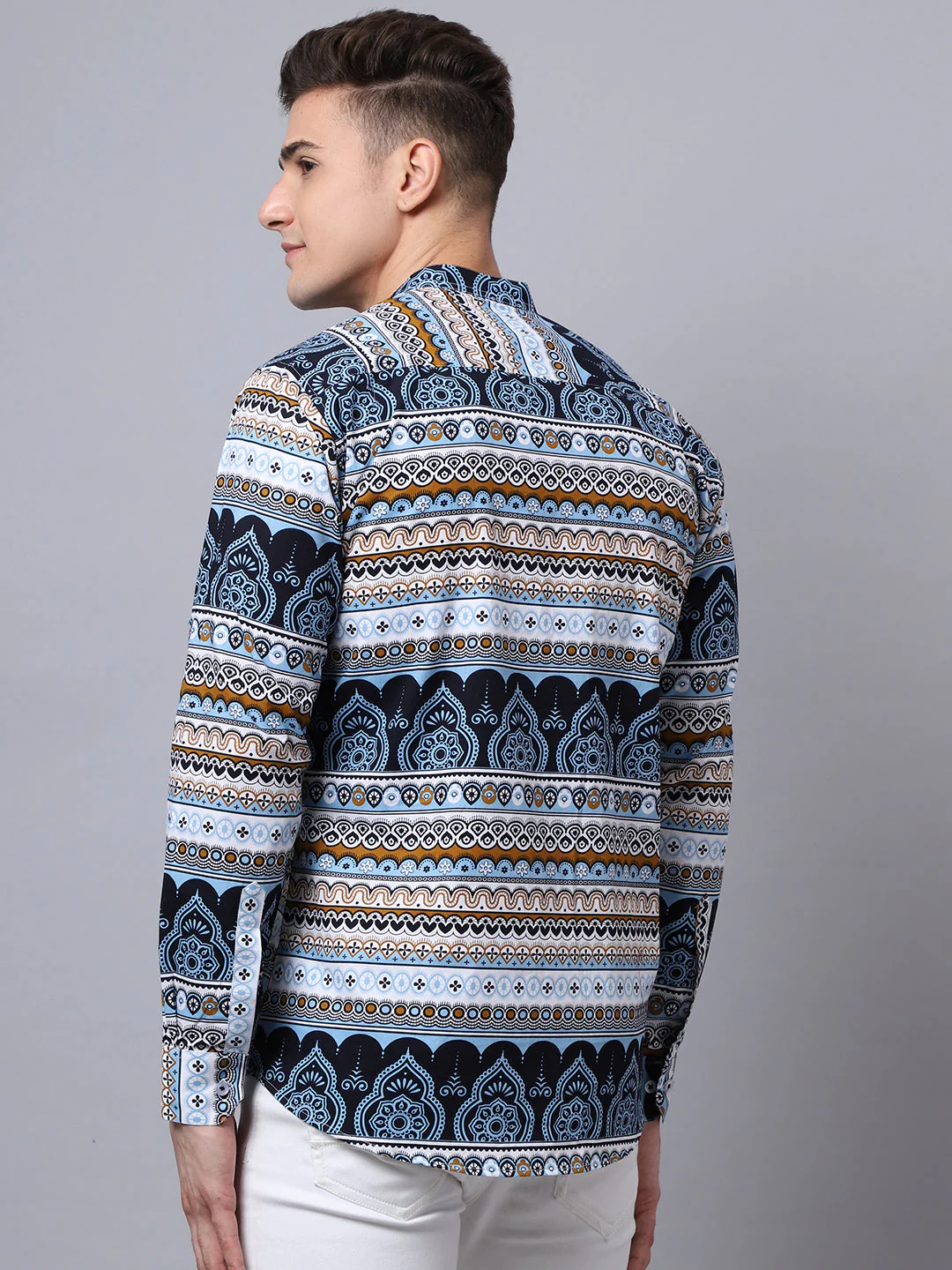 All Over Vibrant Printed Pure Cotton Short Kurta - Sky Blue - Image 7