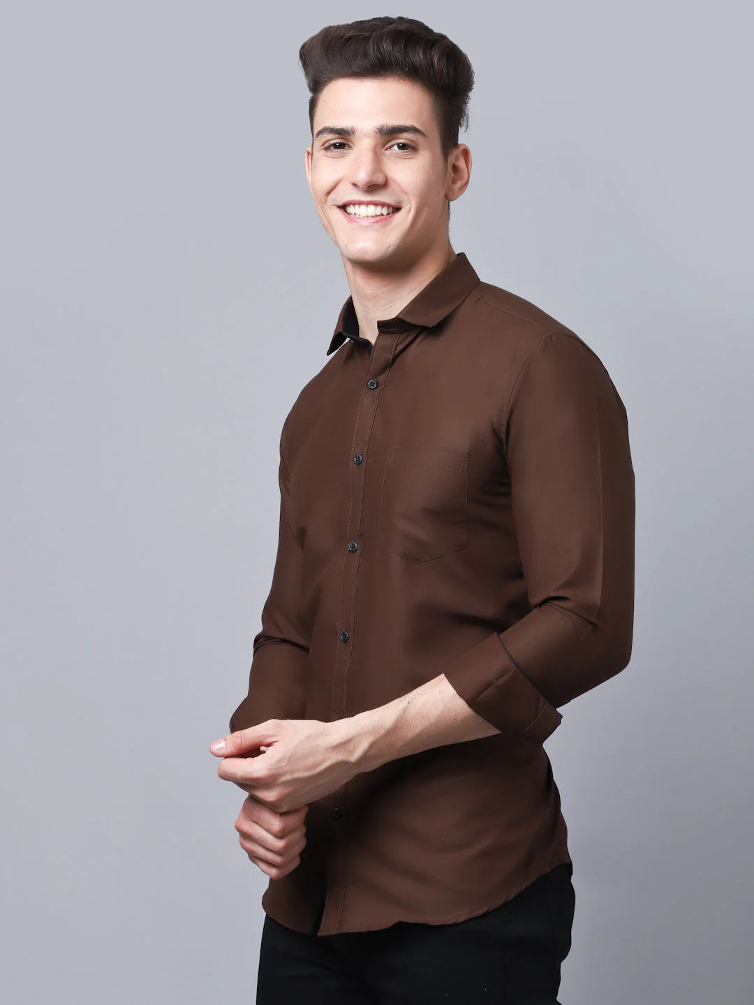Appriciable Casual Solid Shirt - Brown - Image 3