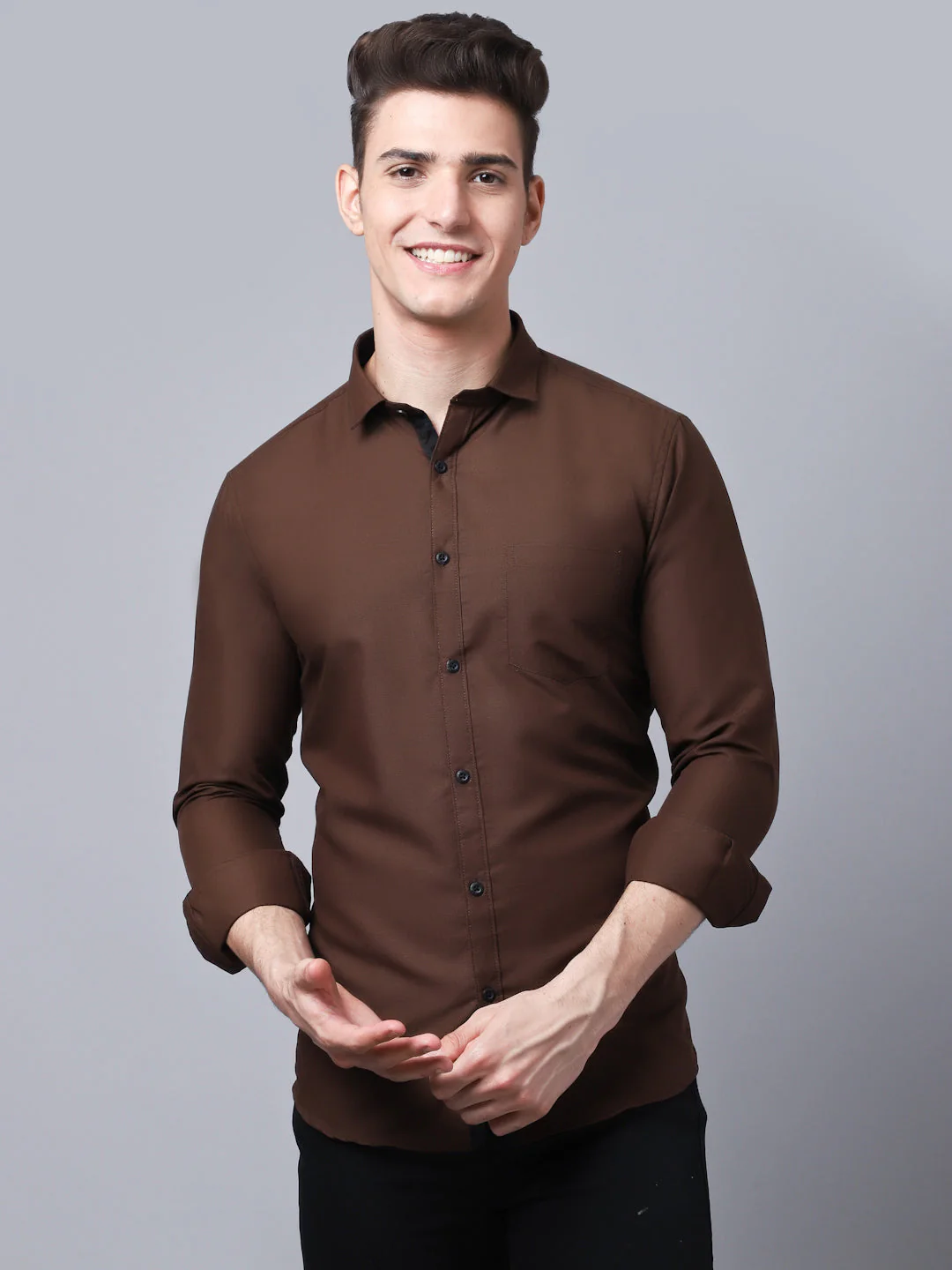 Appriciable Casual Solid Shirt - Brown - Image 7