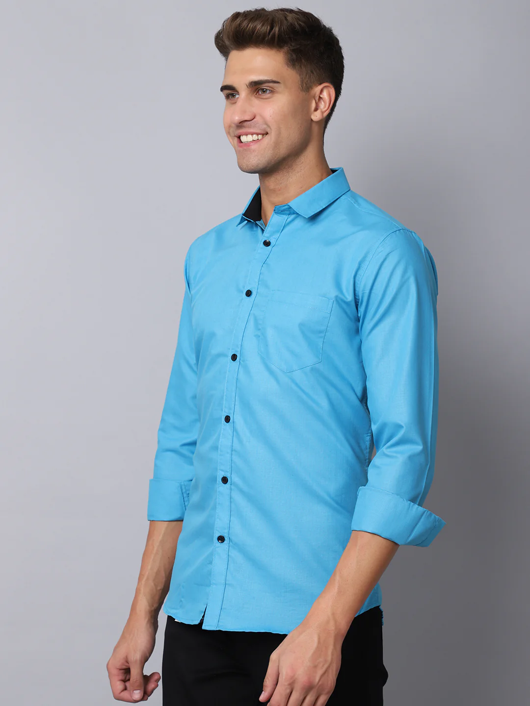 Appriciable Casual Solid Shirt - Firozi - Image 4