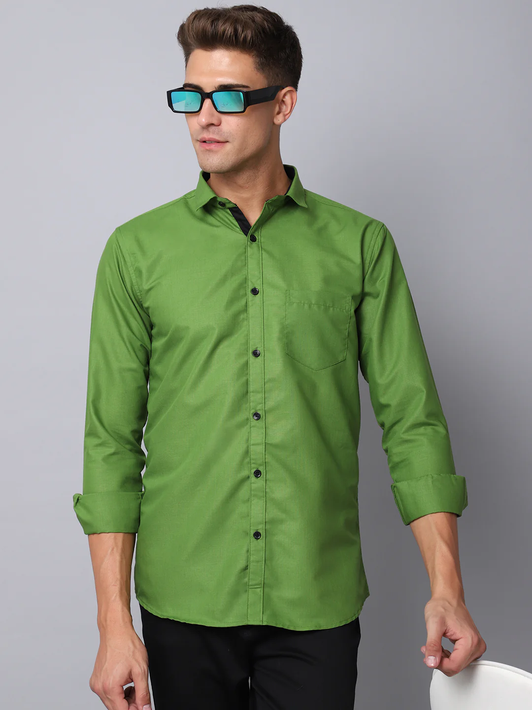 Appriciable Casual Solid Shirt - Green - Image 3