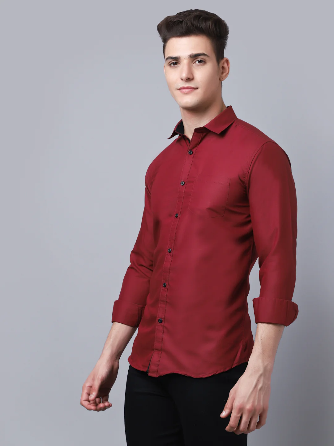 Appriciable Casual Solid Shirt - Maroon - Image 3