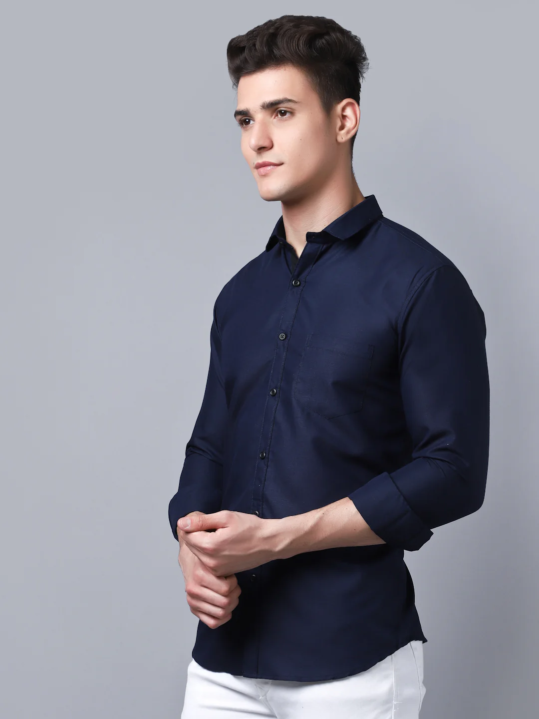 Appriciable Casual Solid Shirt - Navy Blue - Image 3