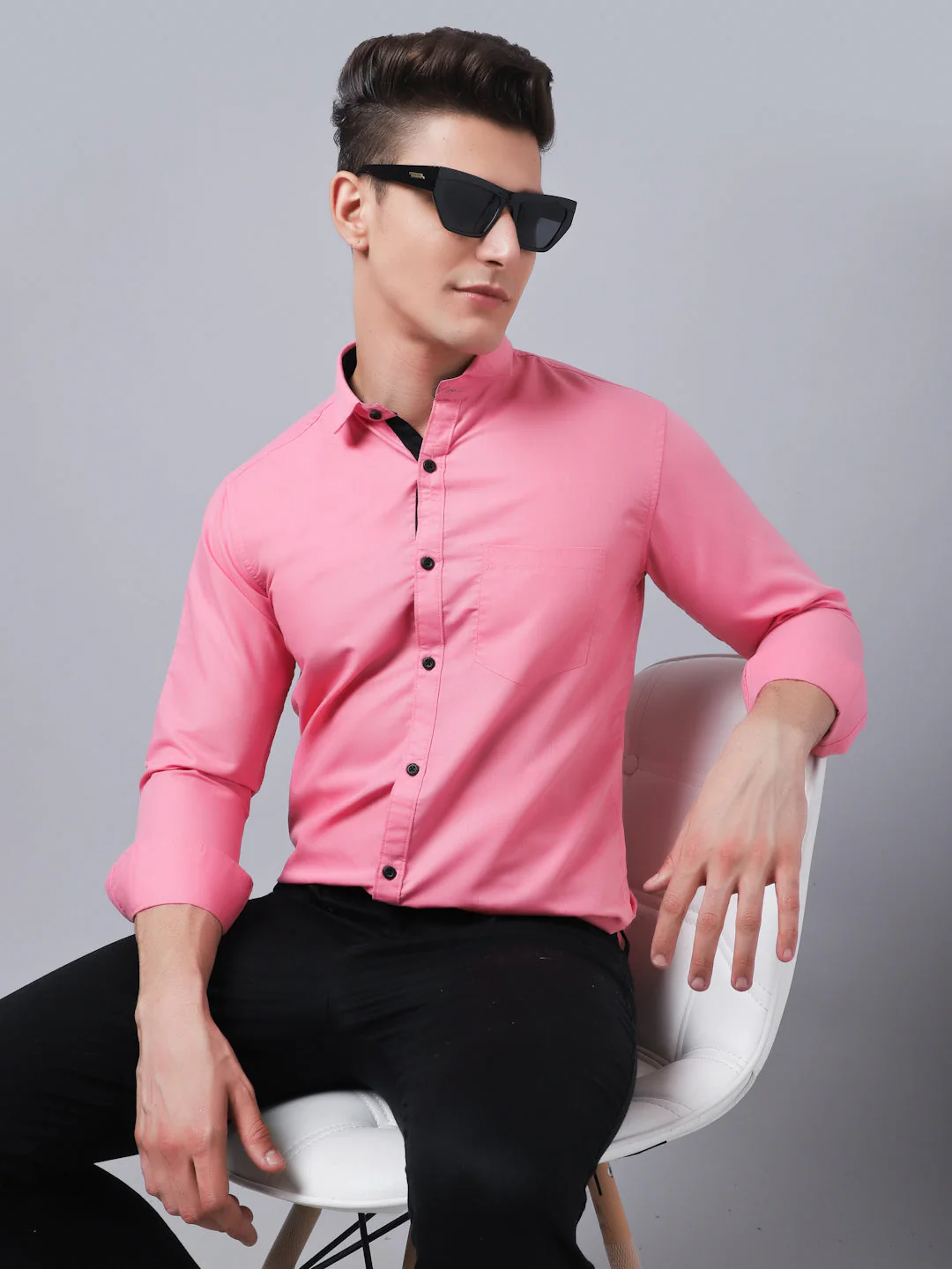 Appriciable Casual Solid Shirt - Pink - Image 8