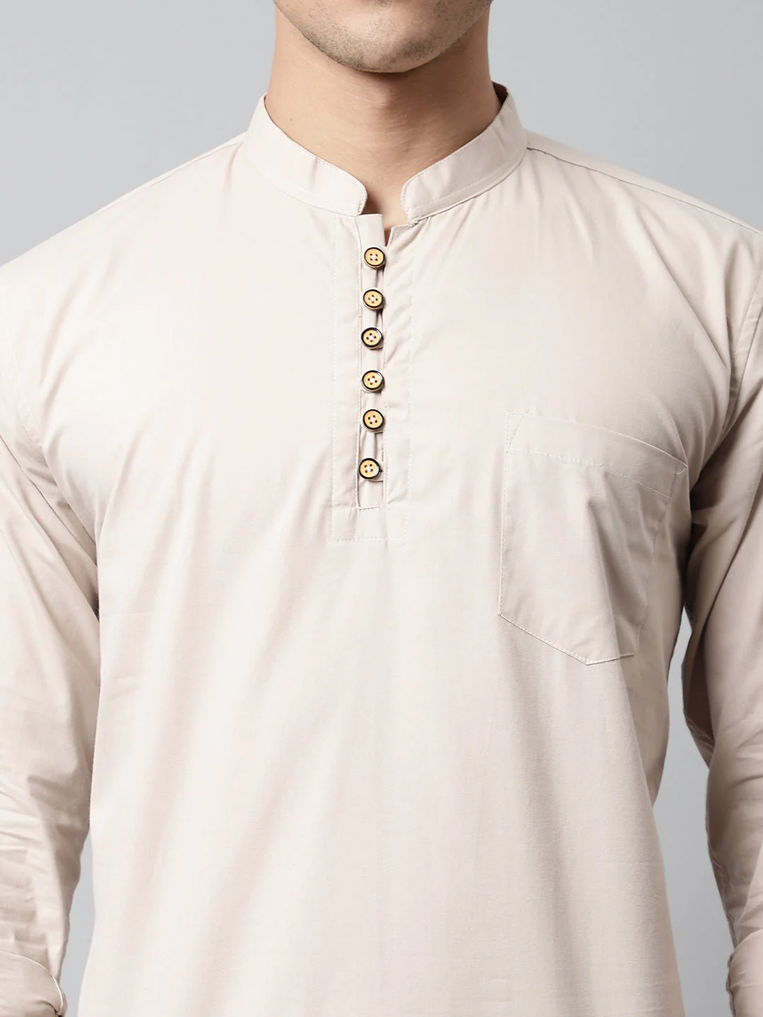 Classic Elegance pure cotton solid Short kurta - Cream - Image 4