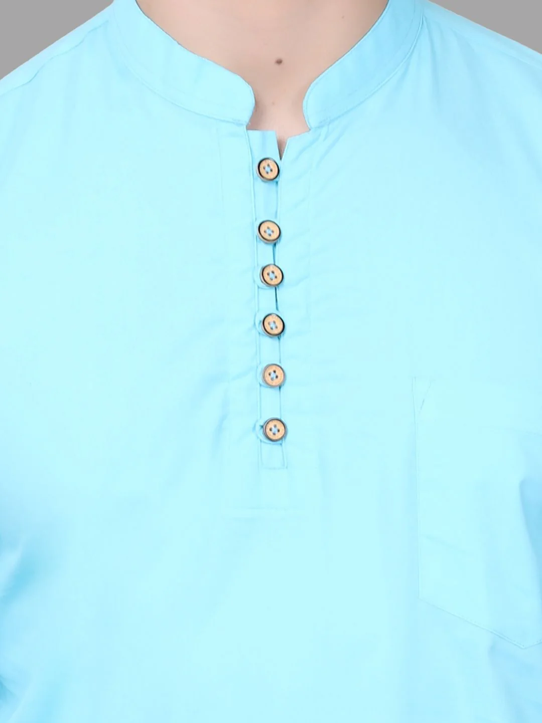 Classic Elegance Pure Cotton Solid Short Kurta - Firozi - Image 4