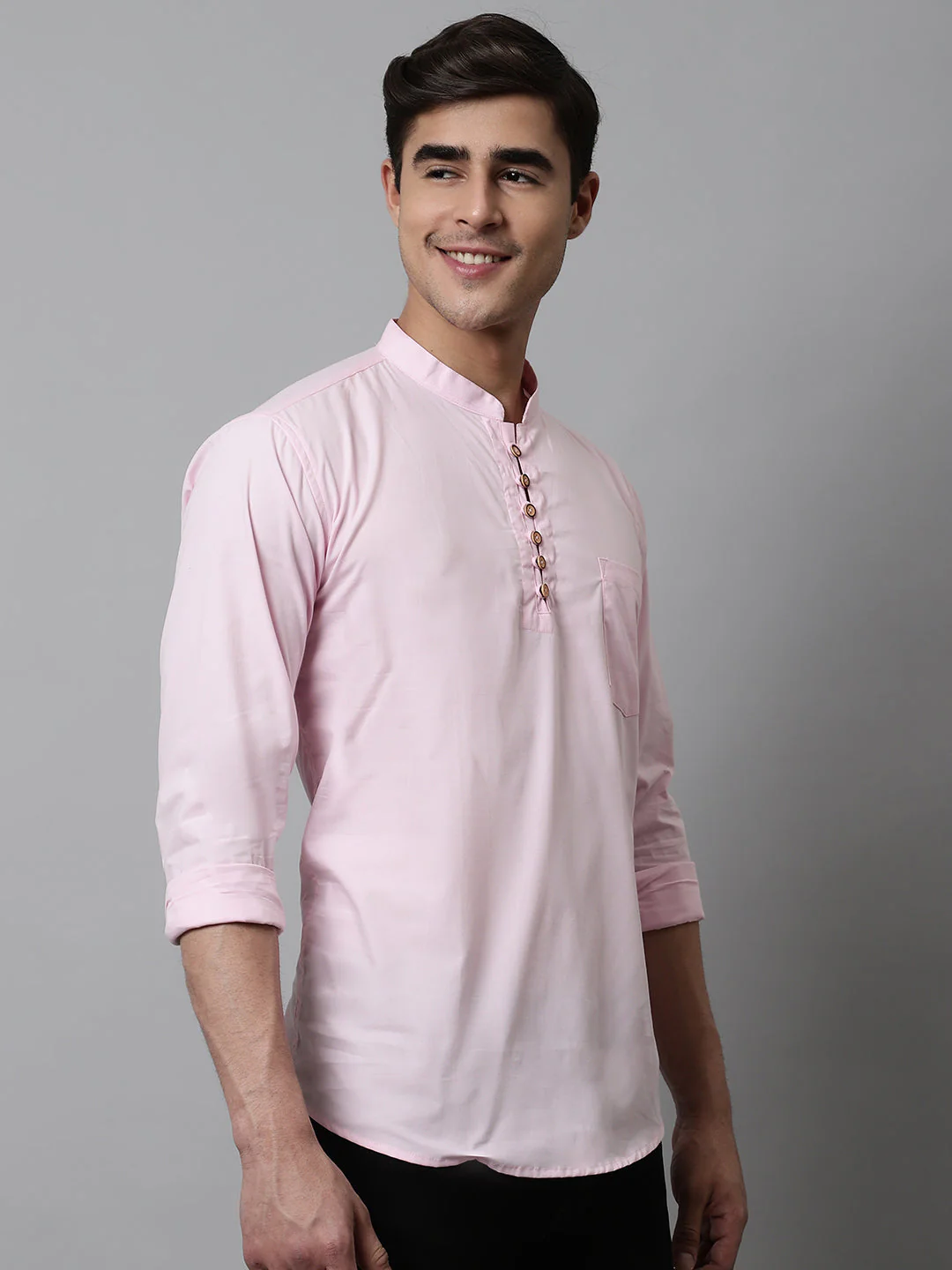 Classic Elegance pure cotton solid Short kurta - Peach - Image 3