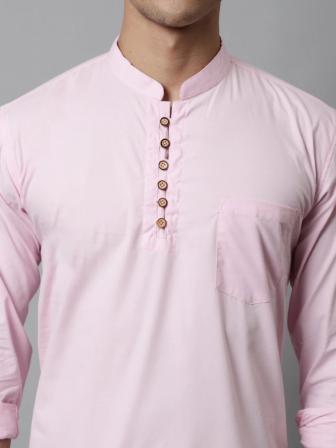 Classic Elegance pure cotton solid Short kurta - Peach - Image 5