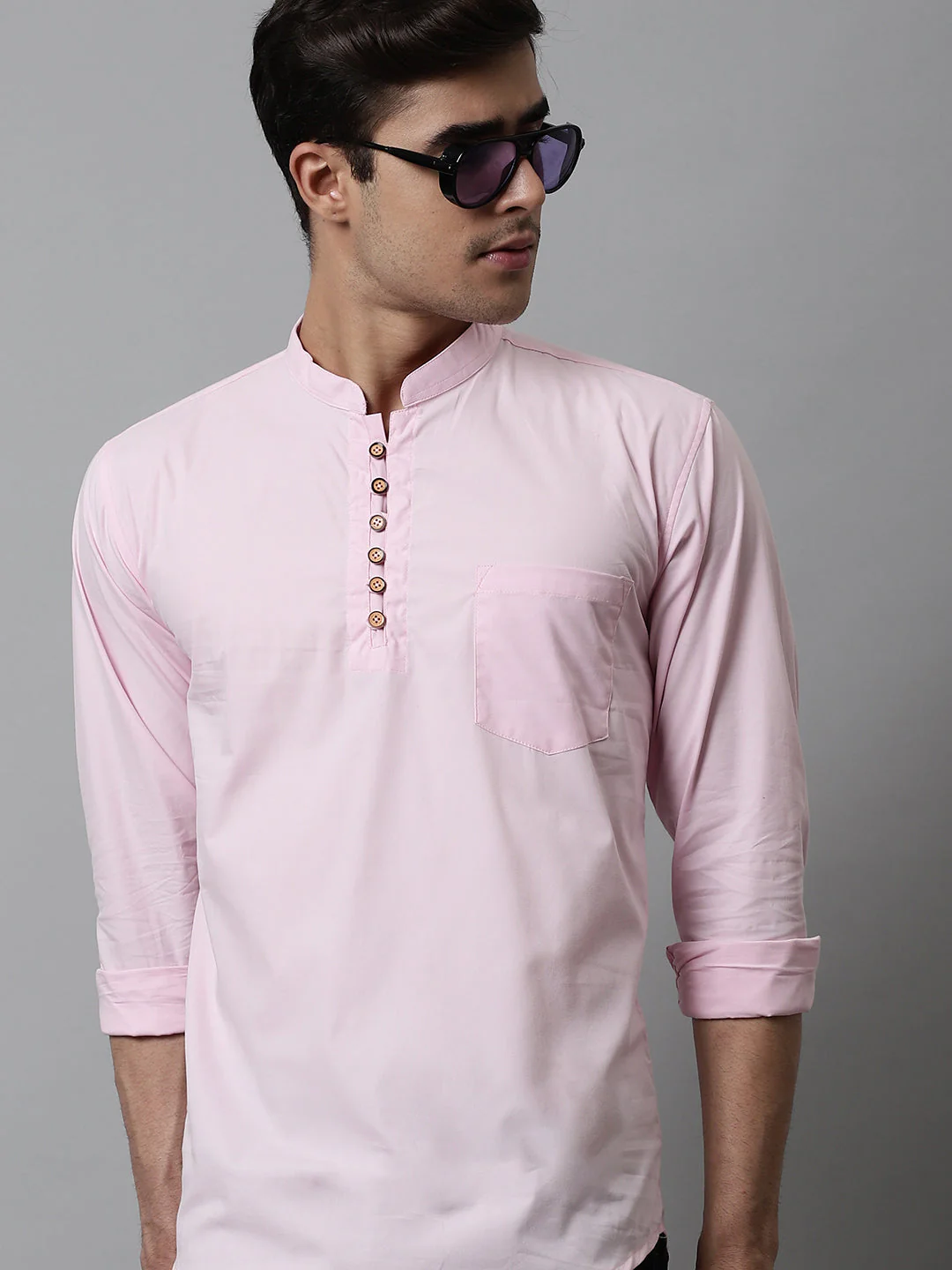 Classic Elegance pure cotton solid Short kurta - Peach - Image 6