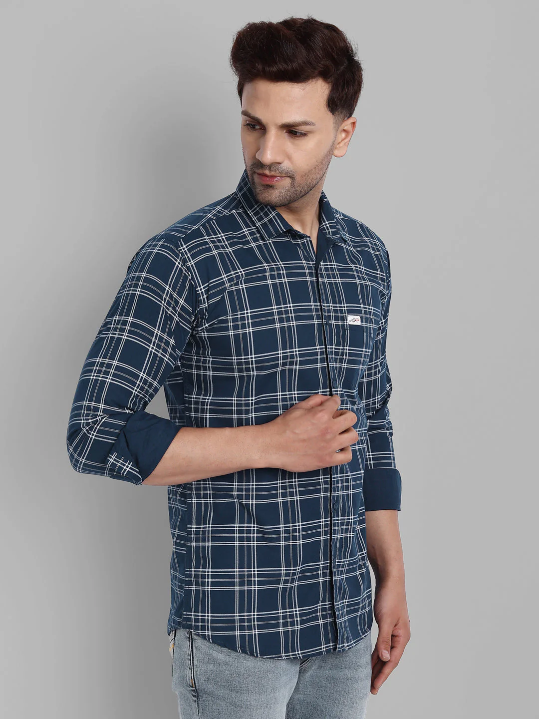 Classic Checkmate Pure Cotton Checkered Shirt - Dark Blue - Image 3