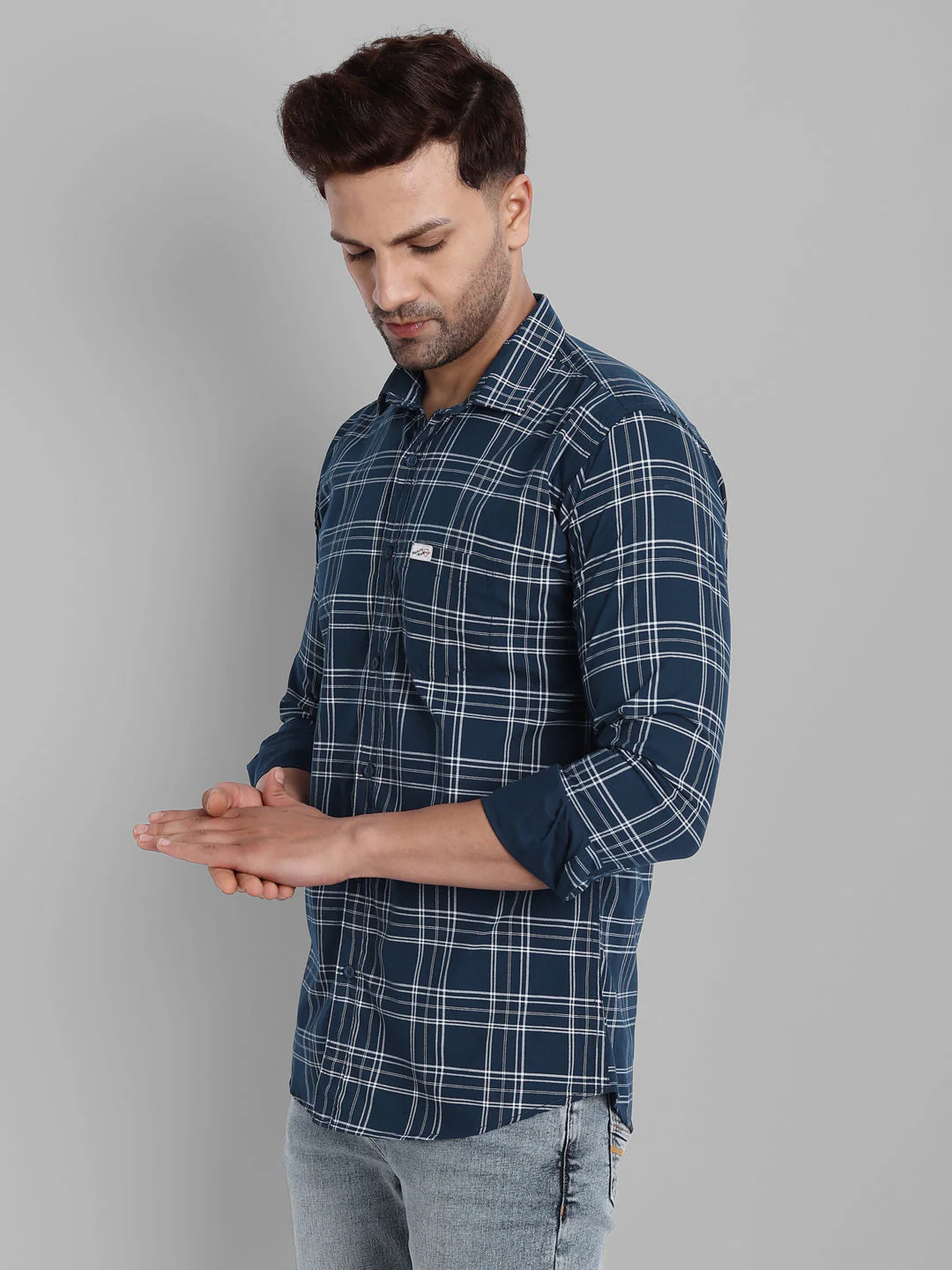 Classic Checkmate Pure Cotton Checkered Shirt - Dark Blue - Image 4