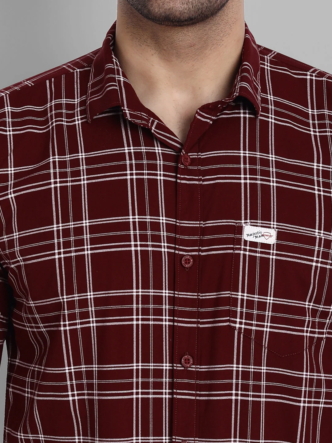 Classic Checkmate Pure Cotton Checkered Shirt - Maroon - Image 6