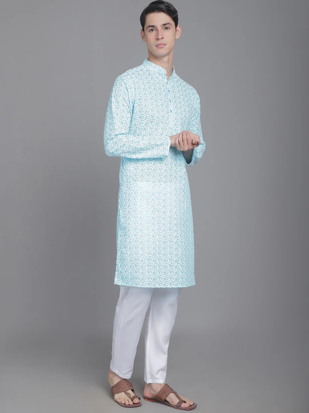 Cotton Comfort men's Kurta with Overall Embroidery - Firozy - Image 3