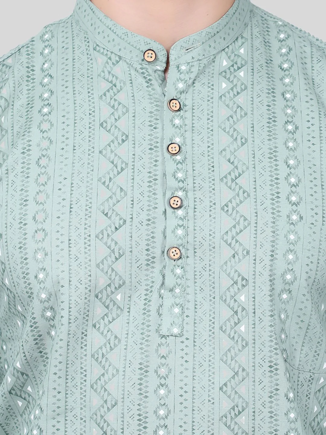 Effortless Stylish Pure Cotton Printed Short Kurta - Green - Image 3