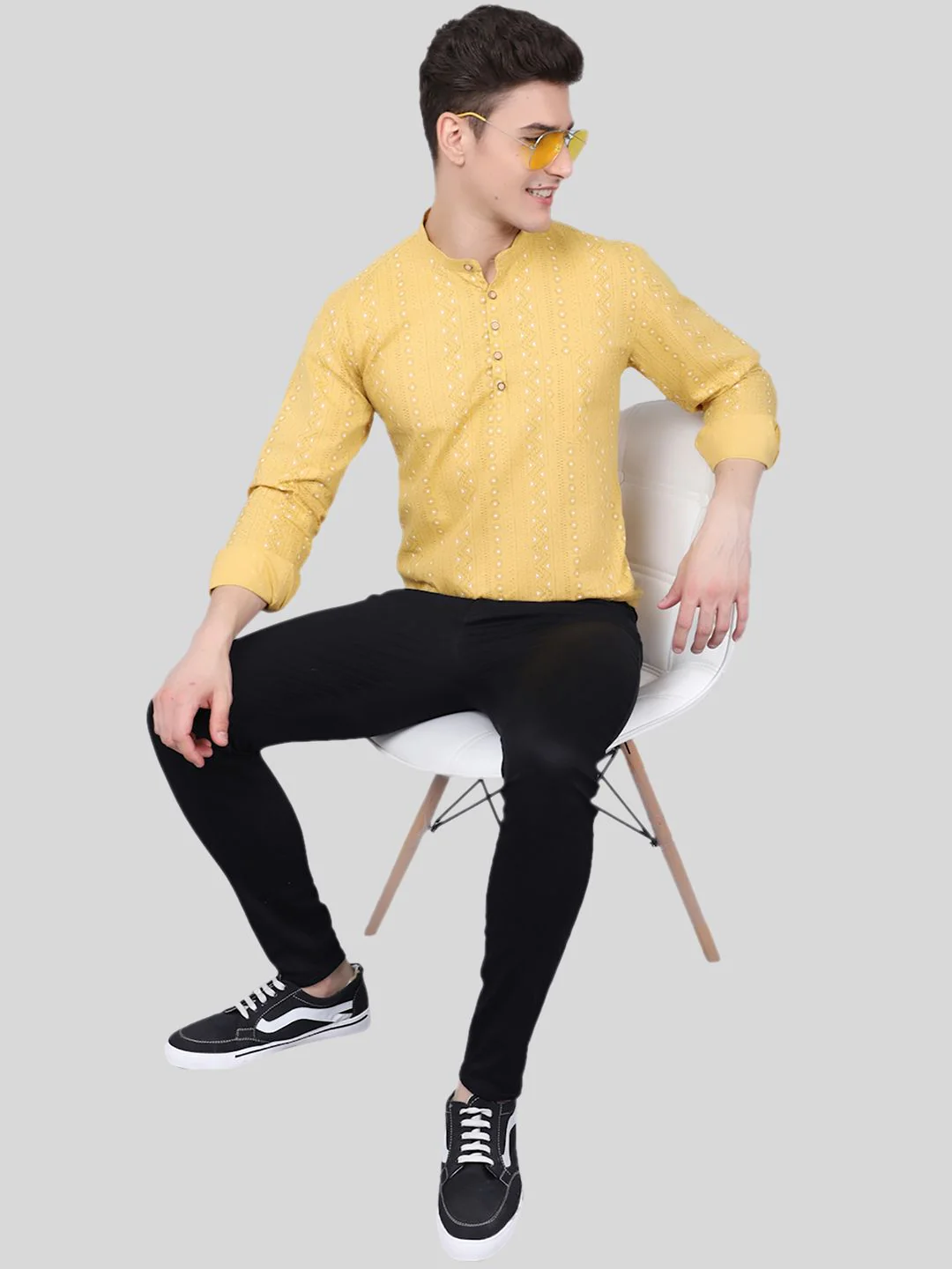 Effortless Stylish Pure Cotton Printed Short Kurta - Yellow - Image 5