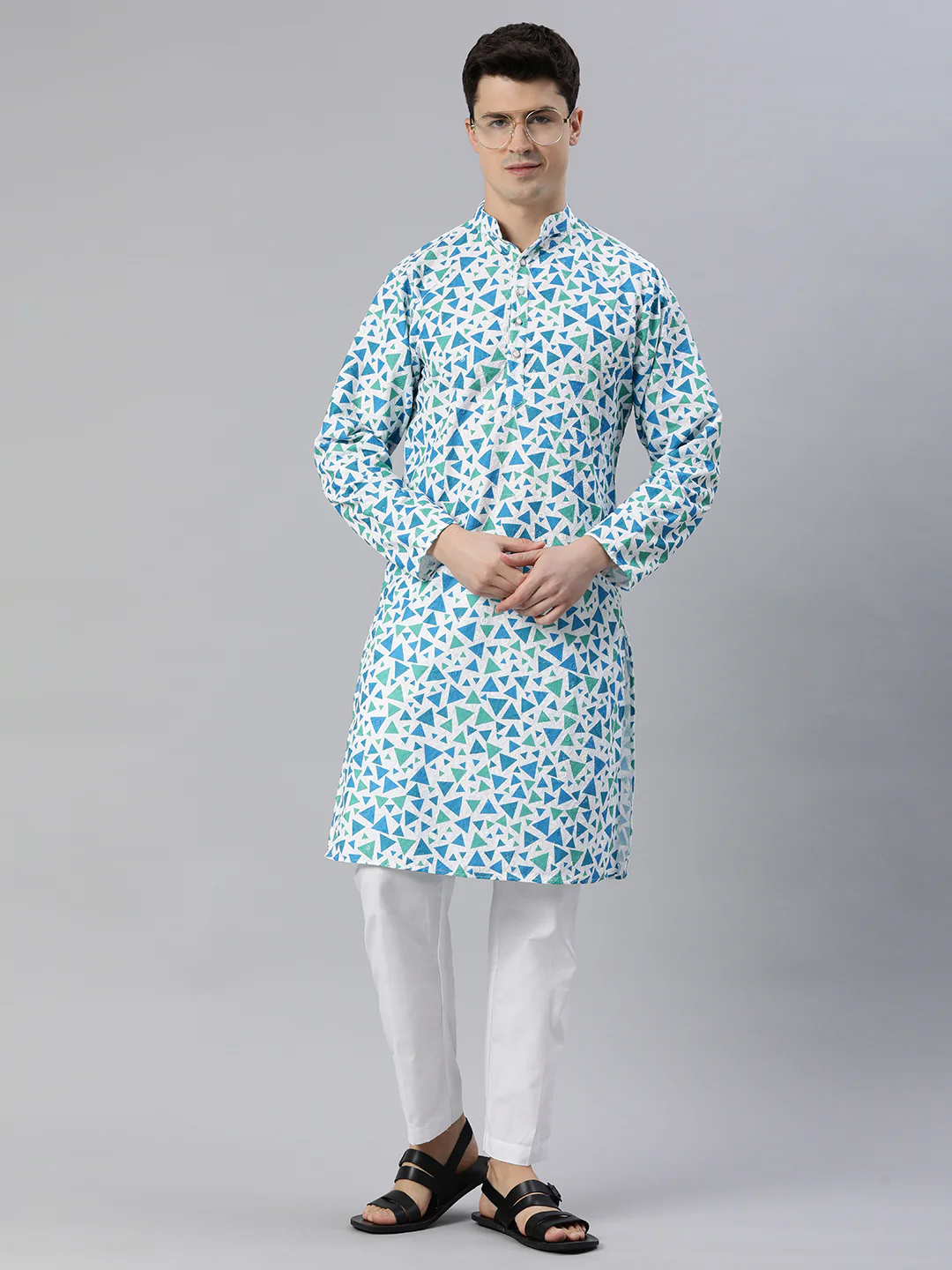Exquisite Elegance Embroidered Long Kurta-Green Blue - Image 5