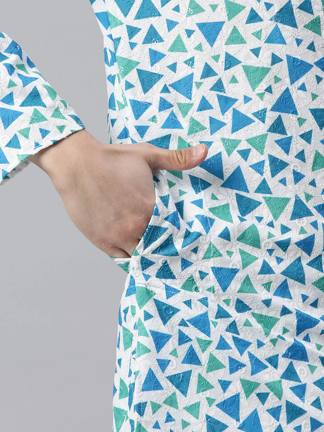 Exquisite Elegance Embroidered Long Kurta-Green Blue - Image 6