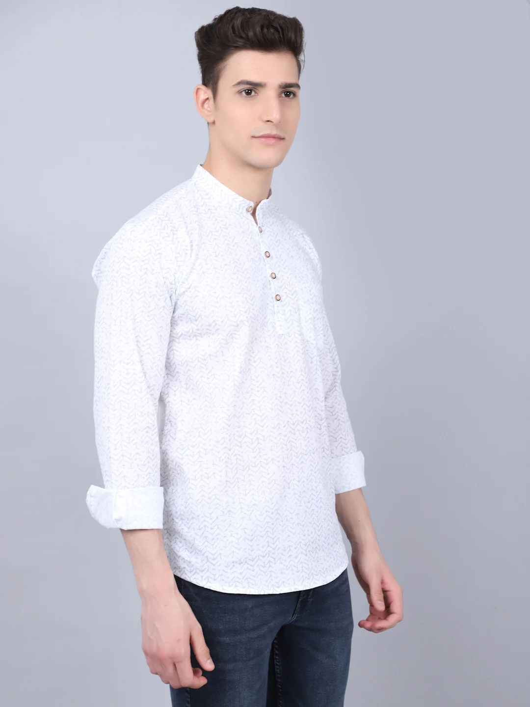 Exquisite Fusion All Over Printed Kurta - White - Image 3