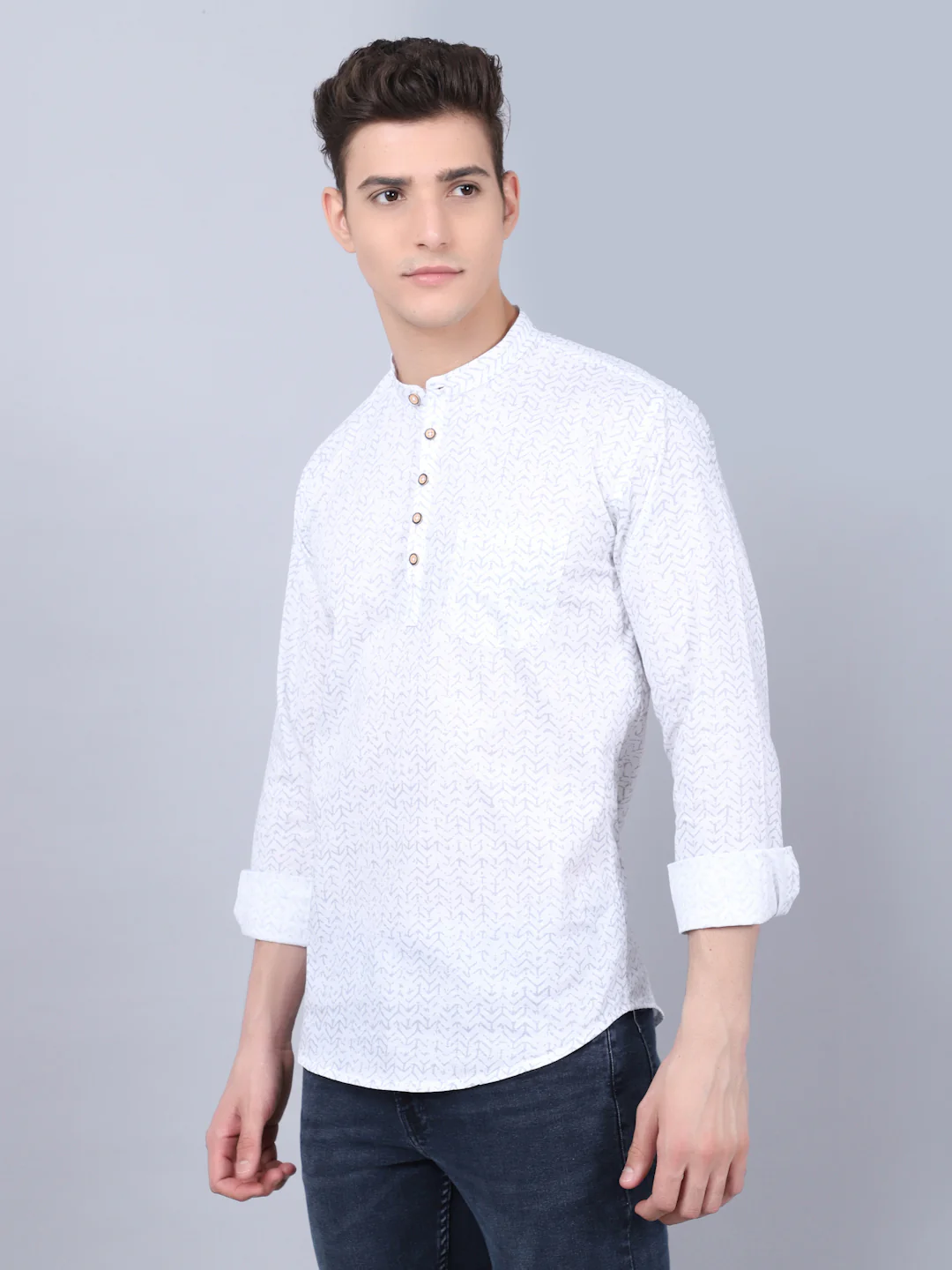 Exquisite Fusion All Over Printed Kurta - White - Image 4