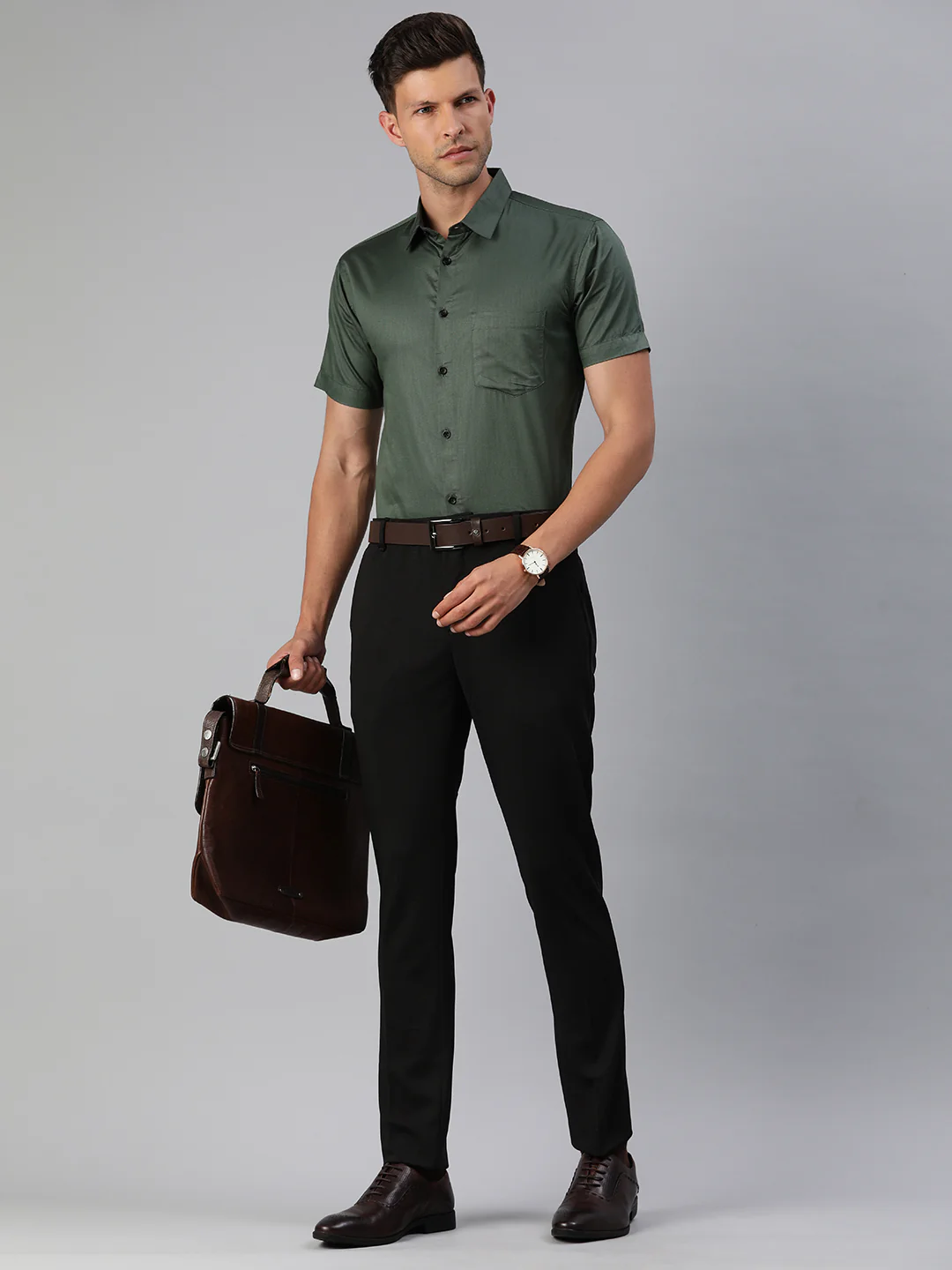 Finest Formal Half Shirt-Dark Green - Image 5