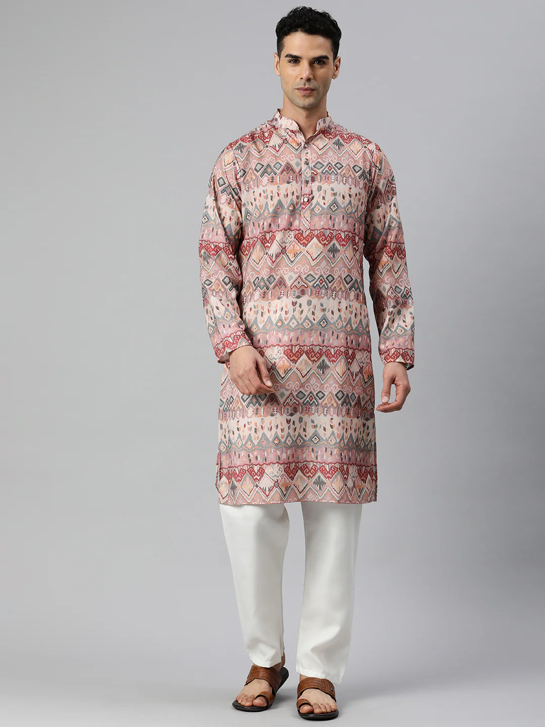 Fusion Fiesta men's long printed kurta - Mauve - Image 2