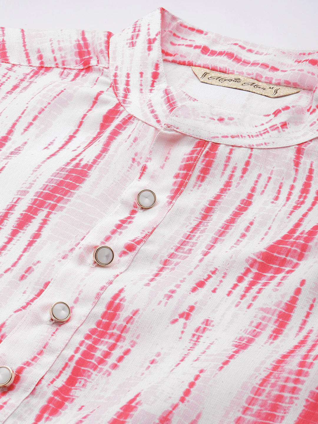 Fusion Fiesta men's long printed kurta - White Pink - Image 6