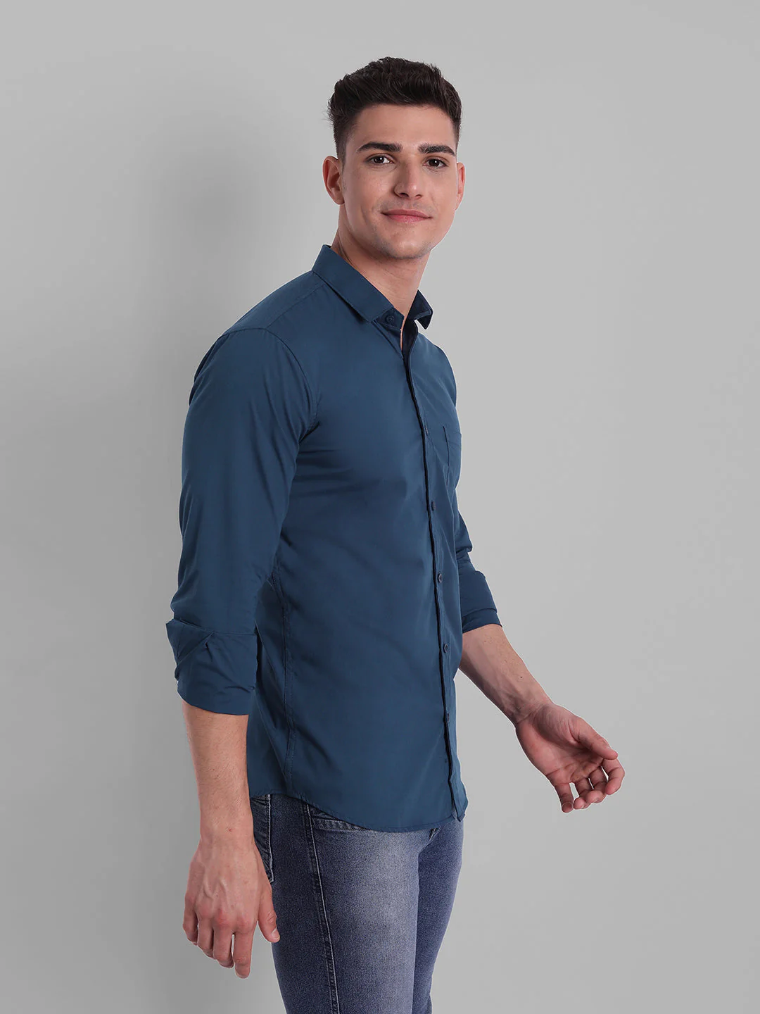 Groovy Pure Cotton Solid shirt - Dark Blue - Image 2