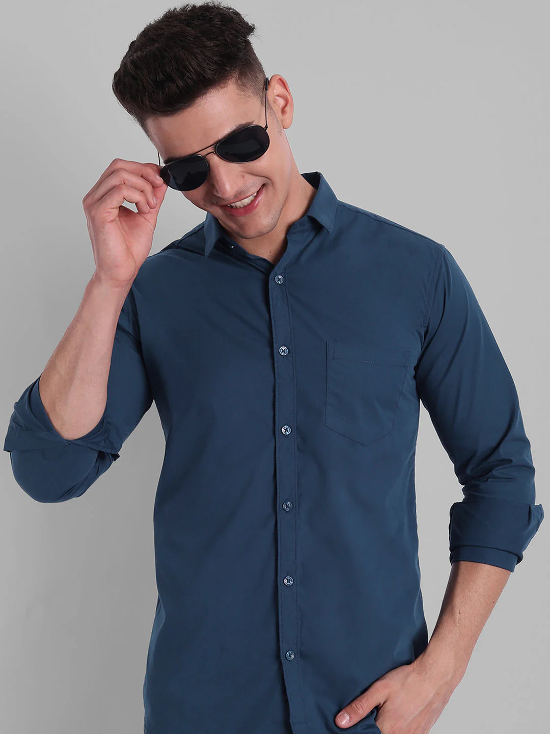 Groovy Pure Cotton Solid shirt - Dark Blue - Image 6