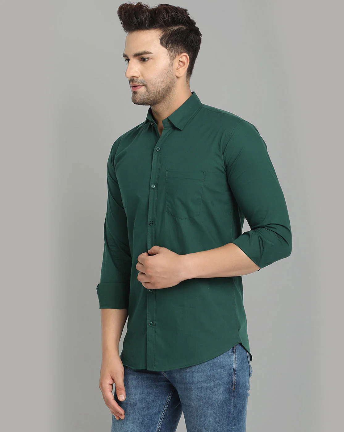 Groovy Pure Cotton Solid shirt - Dark Green - Image 2