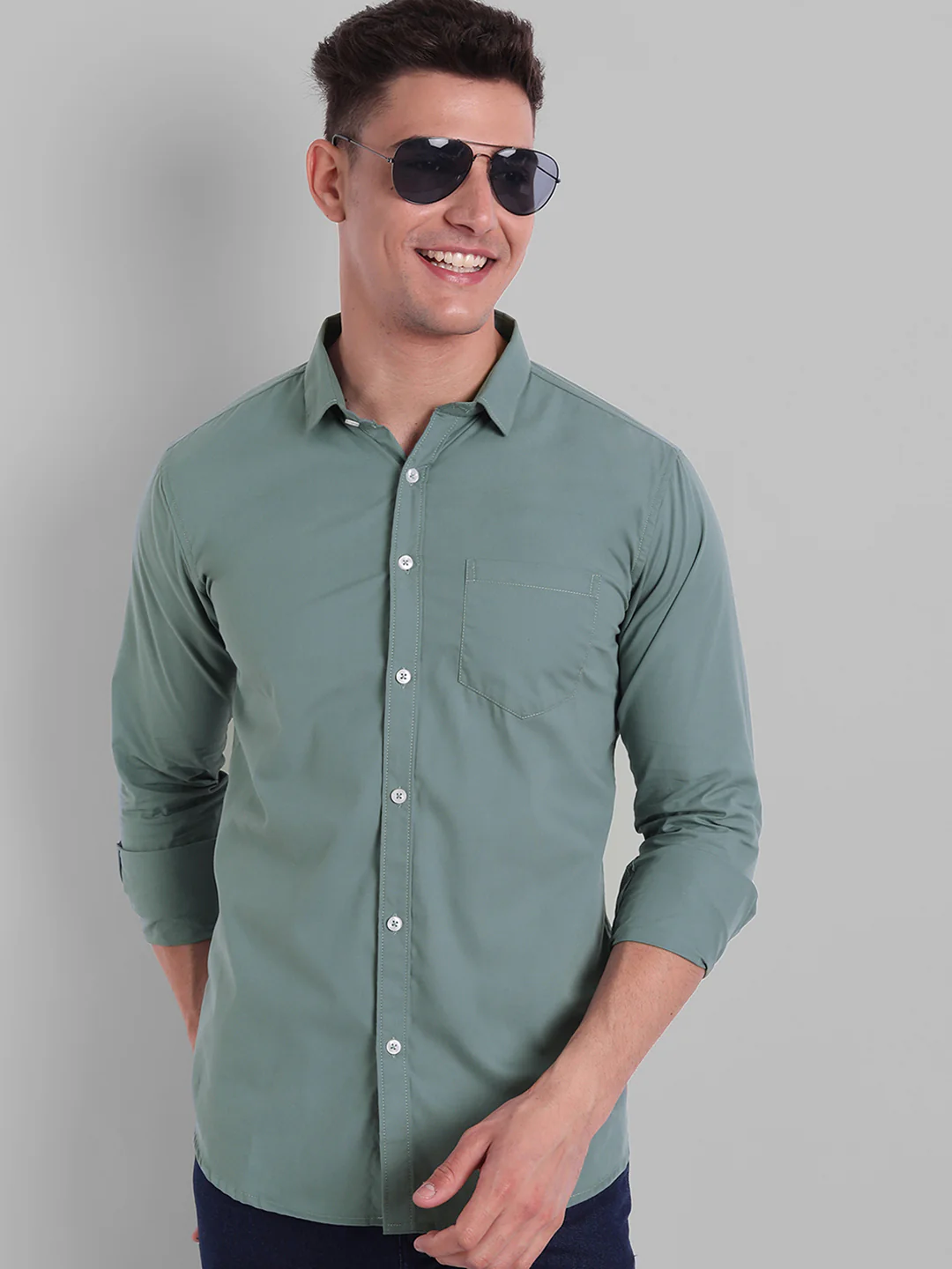 Groovy Pure Cotton Solid shirt - Dusty Teal