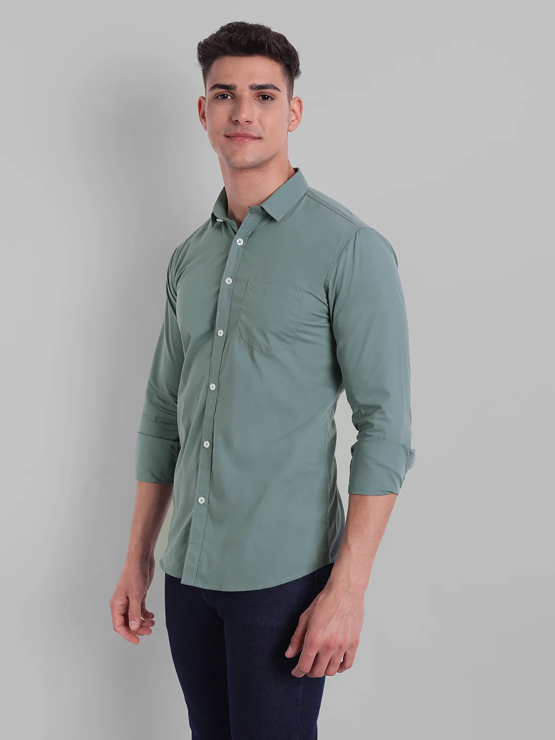 Groovy Pure Cotton Solid shirt - Dusty Teal - Image 3