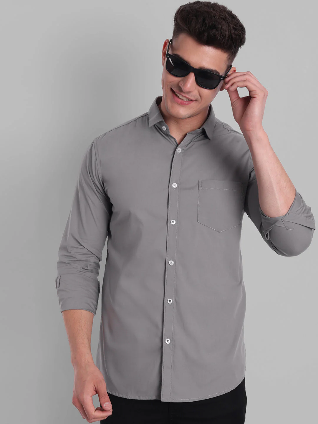 Groovy Pure Cotton Solid shirt - Grey - Image 5