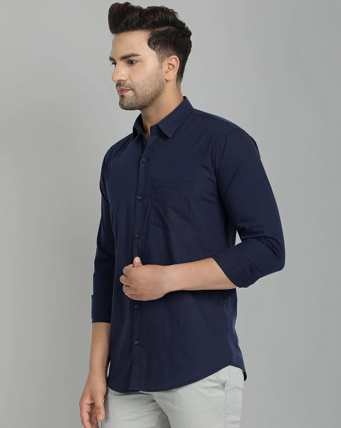 Groovy Pure Cotton Solid shirt - Navy Blue - Image 3