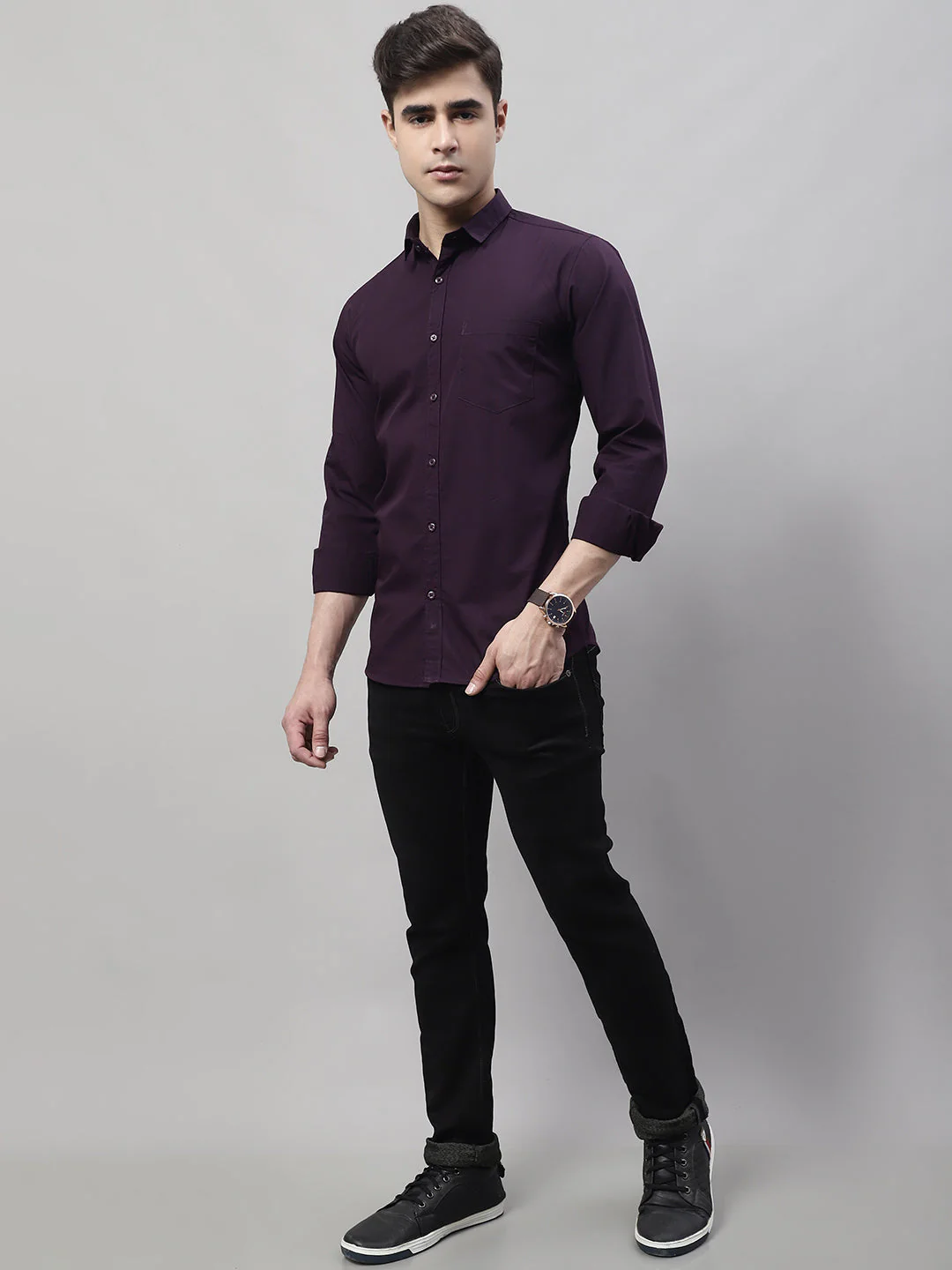 Groovy Pure Cotton Solid shirt - Purple - Image 5