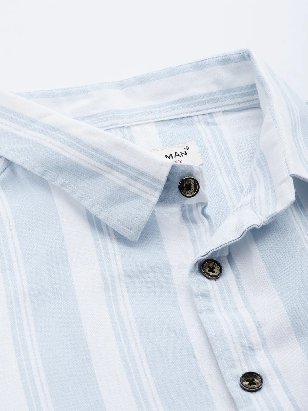 Majestic Man Pure Cotton Blocked Striped Half Sleeves Casual Shirt - Sky Blue - Image 5