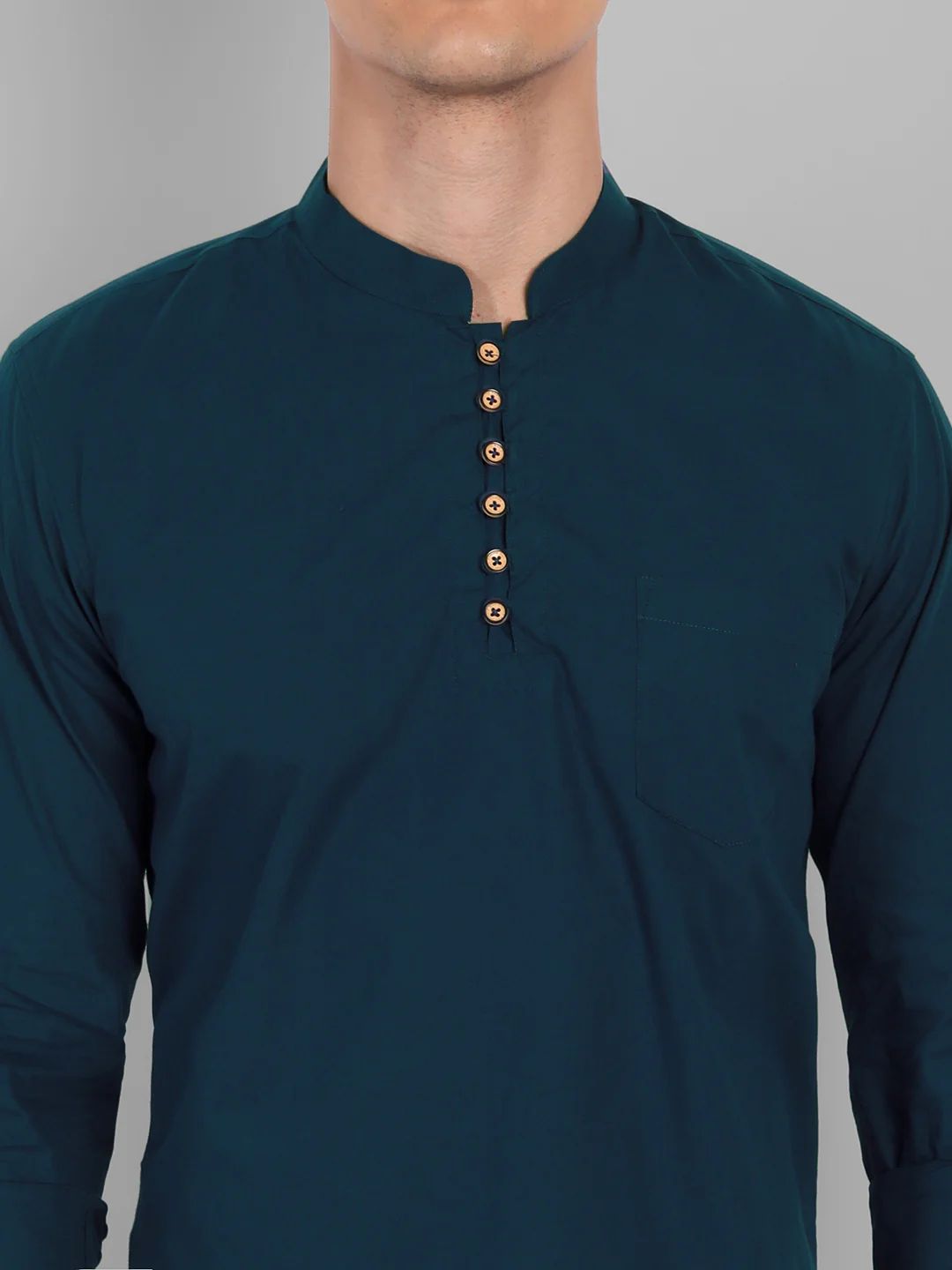 Classic Elegance Pure Cotton Solid Short Kurta - Dark Blue - Image 7