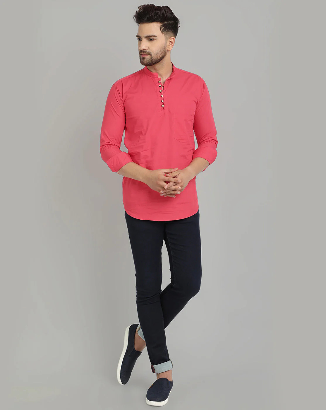 Classic Elegance pure cotton solid Short kurta - Hot Pink - Image 6