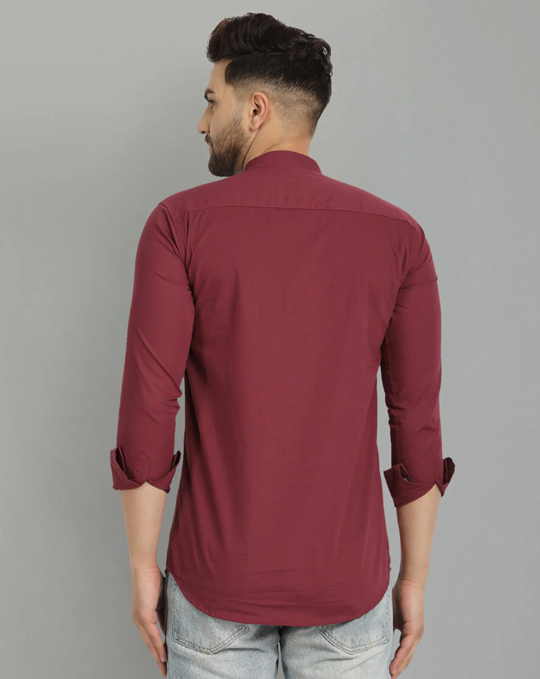 Classic Elegance pure cotton solid Short kurta - Maroon - Image 3