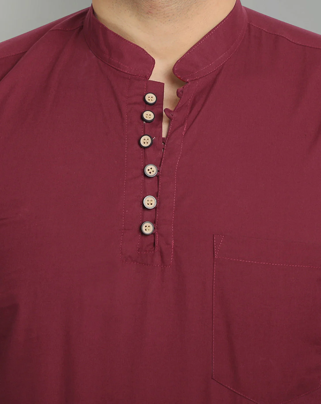 Classic Elegance pure cotton solid Short kurta - Maroon - Image 4
