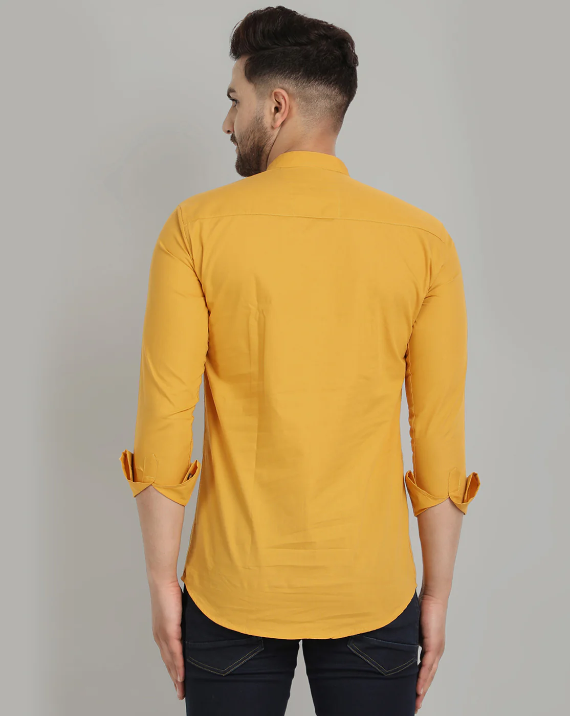 Classic Elegance pure cotton solid Short kurta - Mustard - Image 5