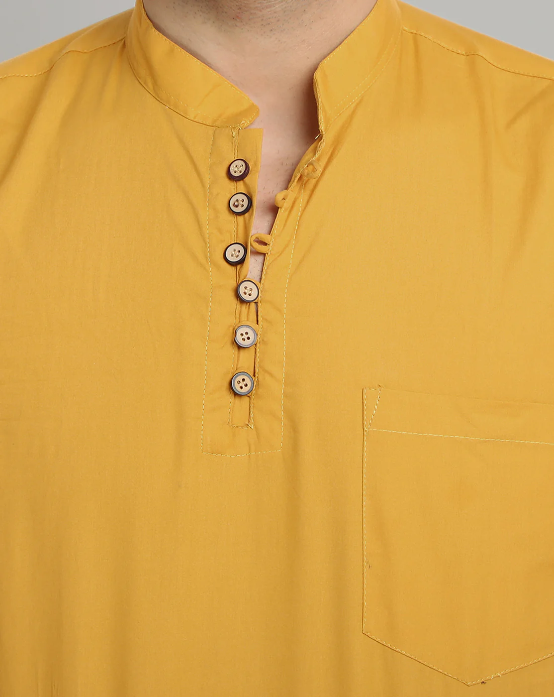 Classic Elegance pure cotton solid Short kurta - Mustard - Image 6