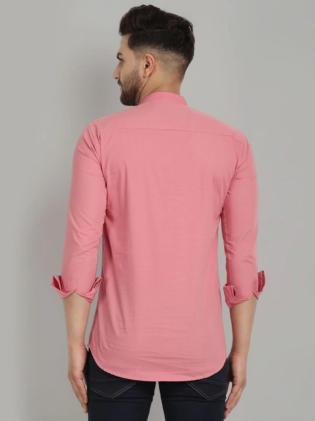 Classic Elegance pure cotton solid Short kurta - Pastel Pink - Image 5