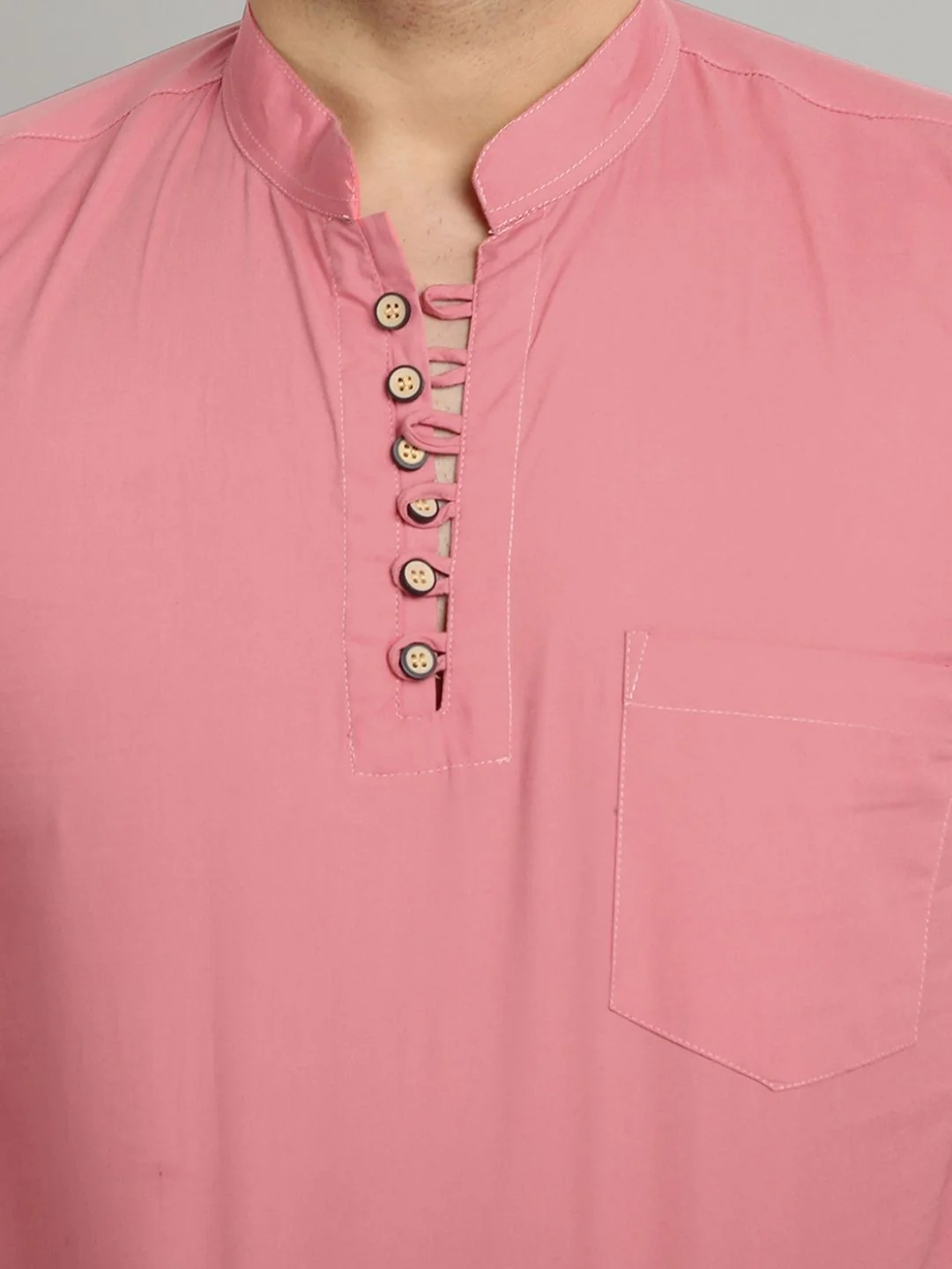 Classic Elegance pure cotton solid Short kurta - Pastel Pink - Image 6