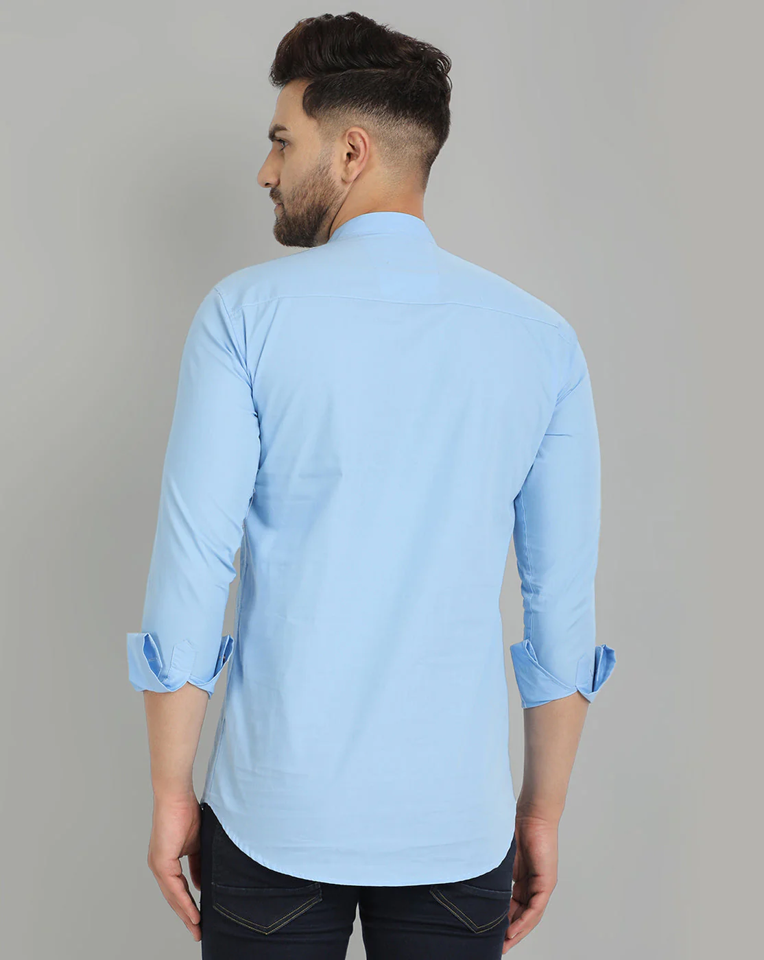 Classic Elegance pure cotton solid Short kurta - Sky Blue - Image 4