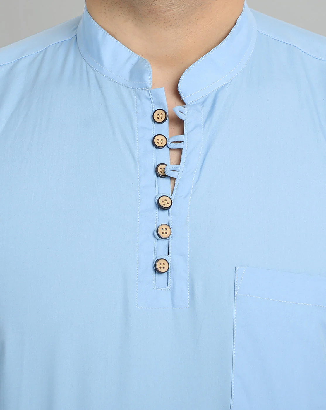 Classic Elegance pure cotton solid Short kurta - Sky Blue - Image 5