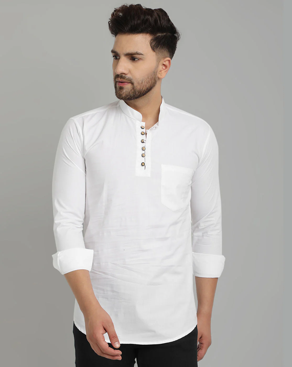 Classic Elegance pure cotton solid Short kurta - White