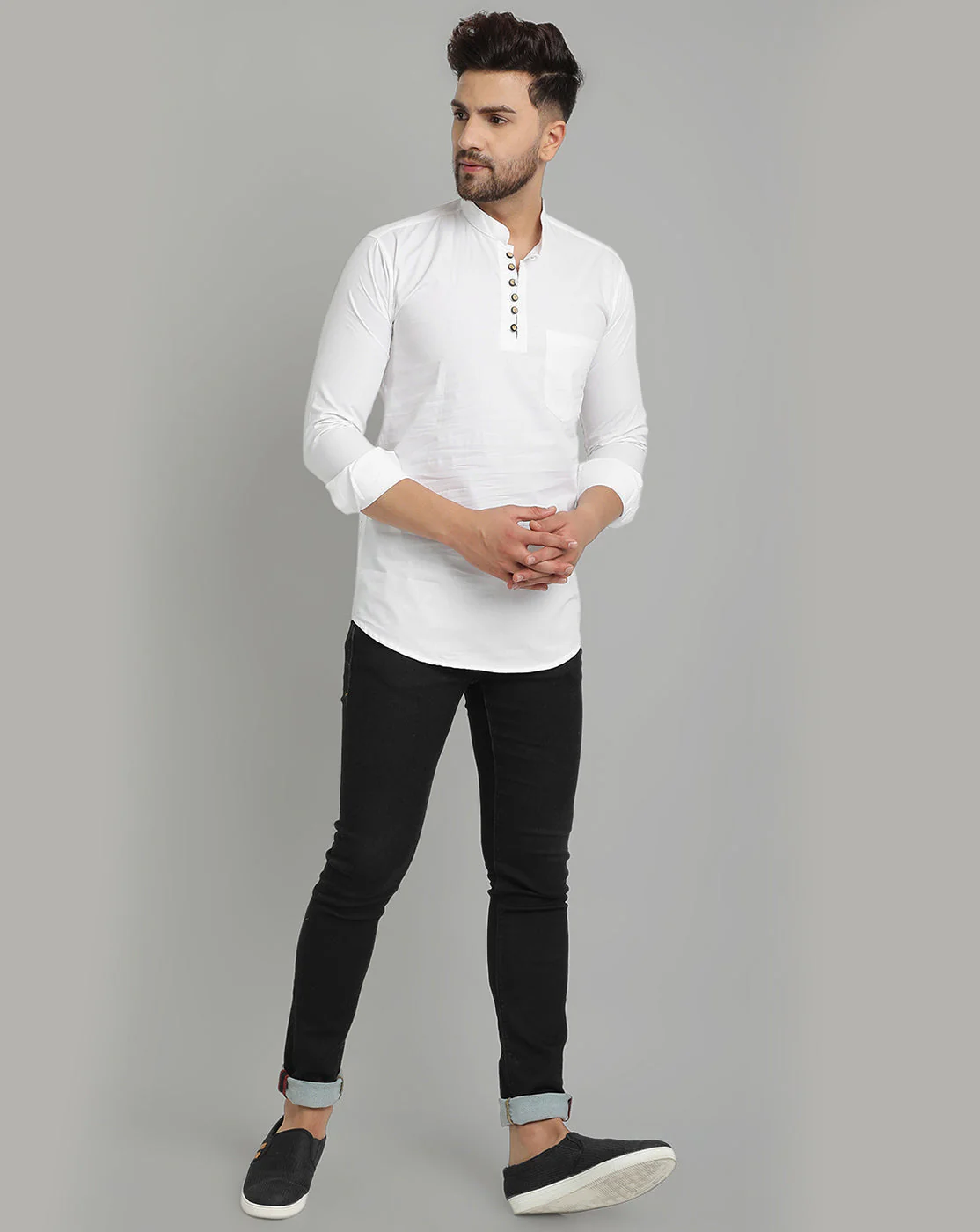Classic Elegance pure cotton solid Short kurta - White - Image 2