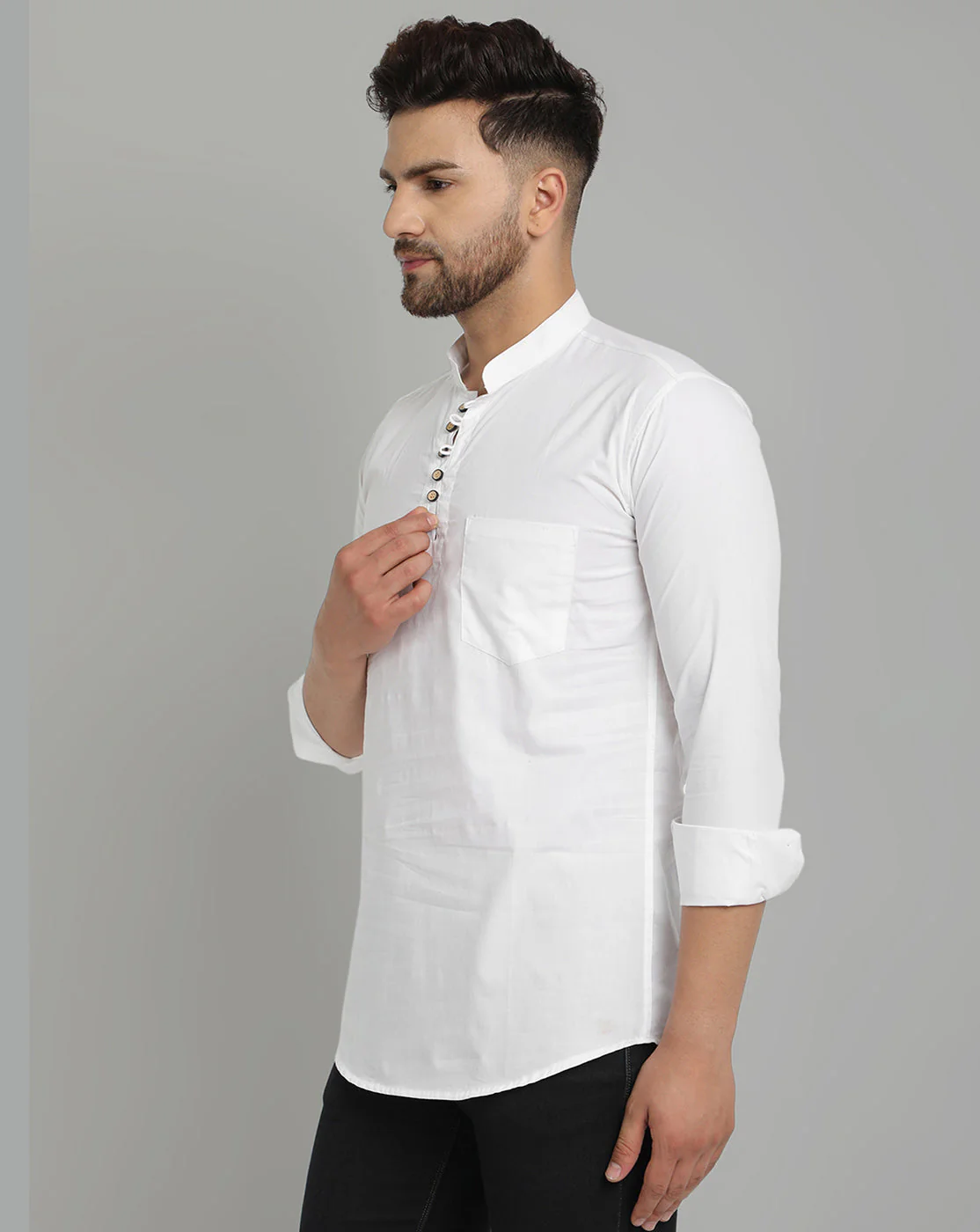 Classic Elegance pure cotton solid Short kurta - White - Image 4