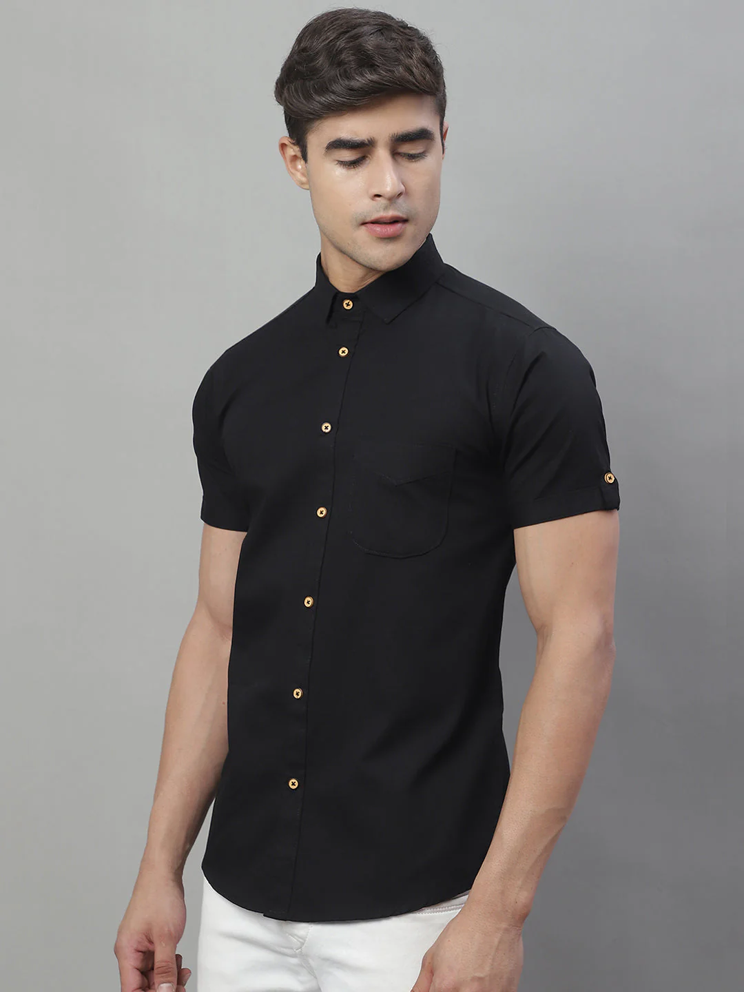 Kicky Pure Cotton Half sleeves Solid Shirt - Black - Image 3