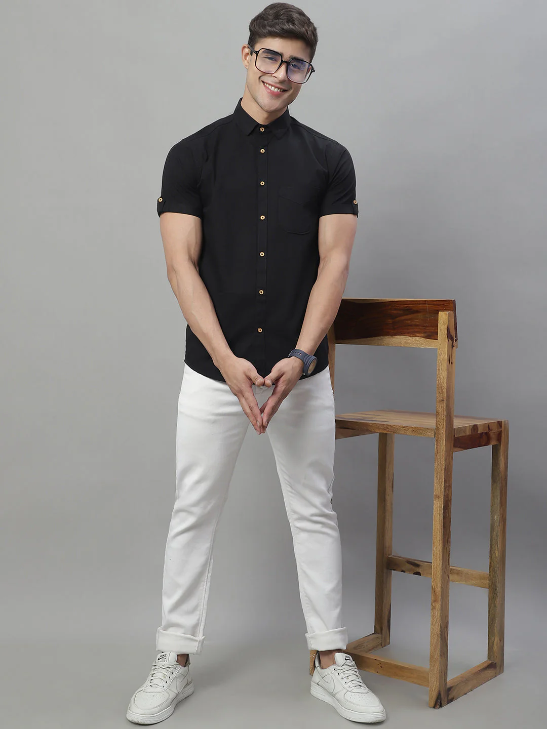 Kicky Pure Cotton Half sleeves Solid Shirt - Black - Image 4